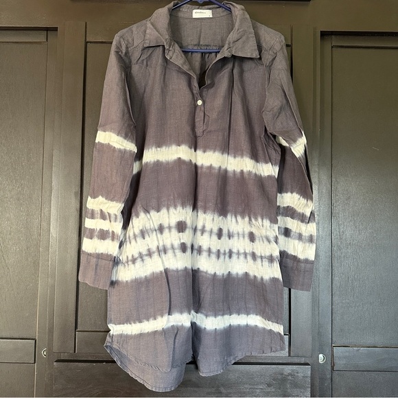 Allen Allen Blue Tie Dye Linen Shirt Dress Size M - Picture 1 of 11
